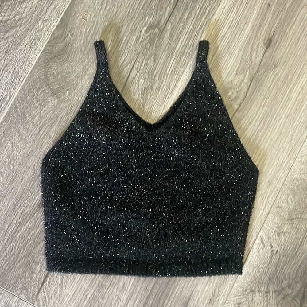 Topshop petite black sparkly crop tank feminine grunge casual sophisticated